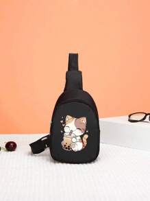 1 件尼龙拉链开合时尚可爱胸包卡通猫印花零钱包多功能休闲外出包适合女孩日常使用 - A - 查看 5