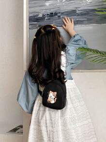 1 件尼龙拉链开合时尚可爱胸包卡通猫印花零钱包多功能休闲外出包适合女孩日常使用 - A - 查看 3