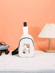 1 件尼龙拉链开合时尚可爱胸包卡通猫印花零钱包多功能休闲外出包适合女孩日常使用 - A - 查看 7