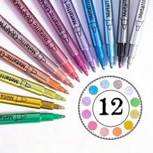 12 Stücke Metallic Marker Stifte - Gold & Silber Acrylfarbe Marker, geeignet für Basteln, Signieren und Malen auf Kunststoffoberflächen, Metallic Farbmarker