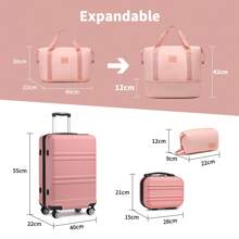 4 Piece Luggage Set 20 Inch Lightweight ABS Hard Case Carry-On Cabin Suitcase With TSA Lock Includes Weekender Bag Vanity Case And Toiletry Bag For Travel Suitcase Set Travel Suitcase Suitcases Suit Case Durable Travel Luggage Carry On - Pink - View 6