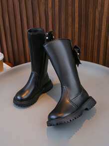 1 Pair Of New Autumn Baby Boots For Girls Long Boots Sweet And Cute Bow Leather Boots, Suitable For Outdoor Use In Autumn And Winter, Matched With Casual Wear, Skirt, Daily Use, Lightweight And Anti-Slip Soles, Comfortable And Durable - Black - View 2