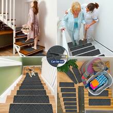 15 件套楼梯踏板适用于木质台阶室内地毯，JAYFAN 防滑踏板木质台阶室内室外地毯，老人宠物易于抓握，表面聚酯 TPR 背衬楼梯地毯 - 深灰色 - 查看 6
