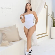 KIT 3 WOMEN'S SUPLEX BODYSUIT WITH THIN STRAPS - 黑色 白色 棕色 - 查看 2