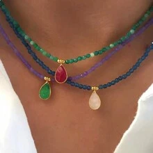 1 pieza Colgante de collar con gota de piedra natural, nuevos accesorios de moda 2024 para mujeres - Morado - Ver 1