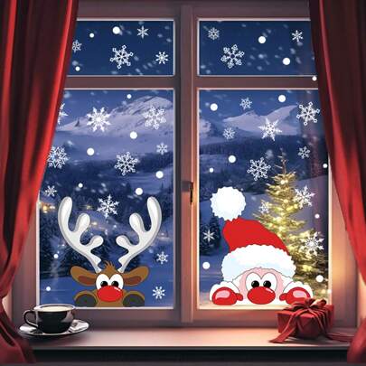 2pcs Multicolor PVC Static Cling Christmas Stickers For Glass, Supermarket, Cafe Door & Window Decoration, Double-Sided, 2025 New
