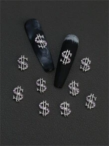 10 Stücke Gold & Silber Pulver Diamant Dollarzeichen Nagel Kunst Dekoration, Symbol aus Münzlegierung 3D Luxus Nagel Glitzer Schmuck DIY Nagelanhänger Nagel Edelsteine Nagelbedarf