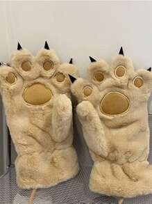 Găng tay lông mềm mại hình chân gấu/mèo hoạt hình dễ thương cho nữ, găng tay dày chống gió mùa đông ấm áp cho học sinh đi xe đạp Halloween - Nhiều màu - Xem 5