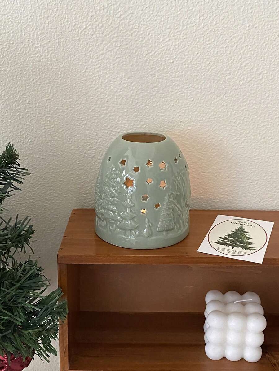 CMYD Studio 1 chiếc chân nến bằng gốm hình cây thông Noel, máy hâm nóng sáp hình cây sao rỗng màu xanh lá cây, phù hợp với nhiều loại nến khác nhau, dùng để trang trí tiệc Giáng sinh tại nhà, quà tặng Giáng sinh, chân nến cho bữa tối Giáng sinh