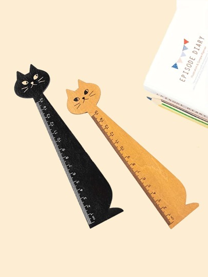 1pc Cute Cat Shaped Wooden Ruler - Ideal For School, Home And Office Supplies, Back To School Essential, Perfect Gift For Cat Lovers, Party Favor For Halloween, Thanksgiving, Christmas And More Back To School