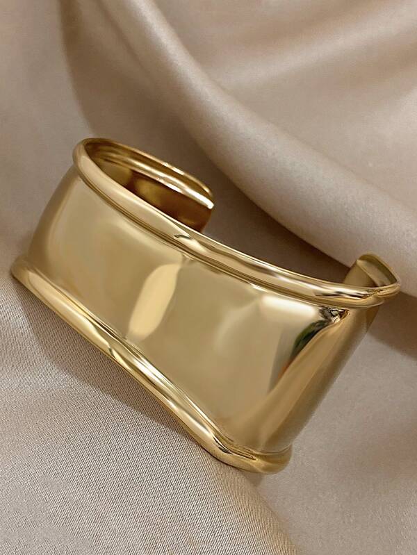 1pc Unique Curved Smooth Bracelet For Women Non-Adjustable Wide Bracelet Stainless Steel Bracelet For Daily Party Christmas Jewelry Gifts