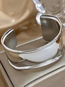 1pc Unique Curved Smooth Bracelet For Women Non-Adjustable Wide Bracelet Stainless Steel Bracelet For Daily Party Christmas Jewelry Gifts - Curved Bracelet - View 11