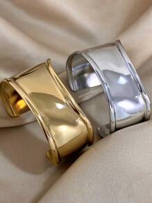 1pc Unique Curved Smooth Bracelet For Women Non-Adjustable Wide Bracelet Stainless Steel Bracelet For Daily Party Christmas Jewelry Gifts - Curved Bracelet - View 4