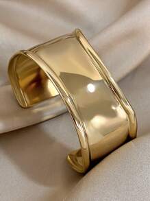 1pc Unique Curved Smooth Bracelet For Women Non-Adjustable Wide Bracelet Stainless Steel Bracelet For Daily Party Christmas Jewelry Gifts - Curved Bracelet - View 5