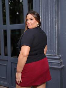 Women's Plus Size Blouse High Neck Premium Ribbed Stylish T-Shirt Elegant Knit - màu đen - Xem 2