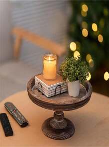 1 PC 11" Round Wood Display Riser: Rustic Wooden Risers Decorative Pedestal Plate Stand Small Candle Holder Tray For Wedding Birthday Decor - High Tray - View 10