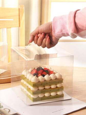 10件/套2/3/4/5/6英寸透明蛋糕包装带底托包装盒便携式加高烘焙蛋糕盒