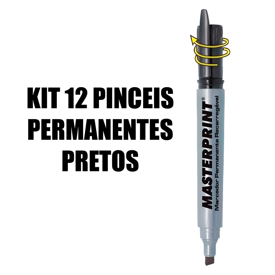 Kit 12 Permanent Marker Pens 5mm Masterprint - 黑色 - 查看 1