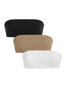 Kit 3 Tops Bandeau Strapless Cropped Basic Plain - Multicolor - View 1