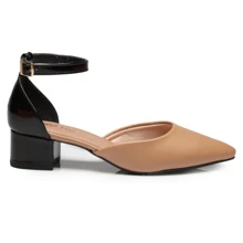 Beira Rio Women's Shoes, Low Heel, Pointed Toe, Comfort - Đen/Khỏa thân - Xem 2