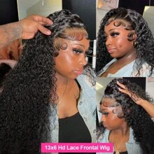 Wigs Human Hair 180% Deep Wave 13x6 Lace Front Wigs Brazilian Human Hair Transparent Lace Frontal Human Hair Wigs For Women Human Hair Wigs Human Hair Pre Plucked With Baby Hair Natural Color - 黑色 - 查看 4