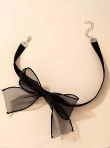 A Pure And Elegant Lace Bow With A Small Bell Necklace, A Choker Girl's Girlish Necklace, A Versatile Collarbone Chain Necklace - Black - View 3