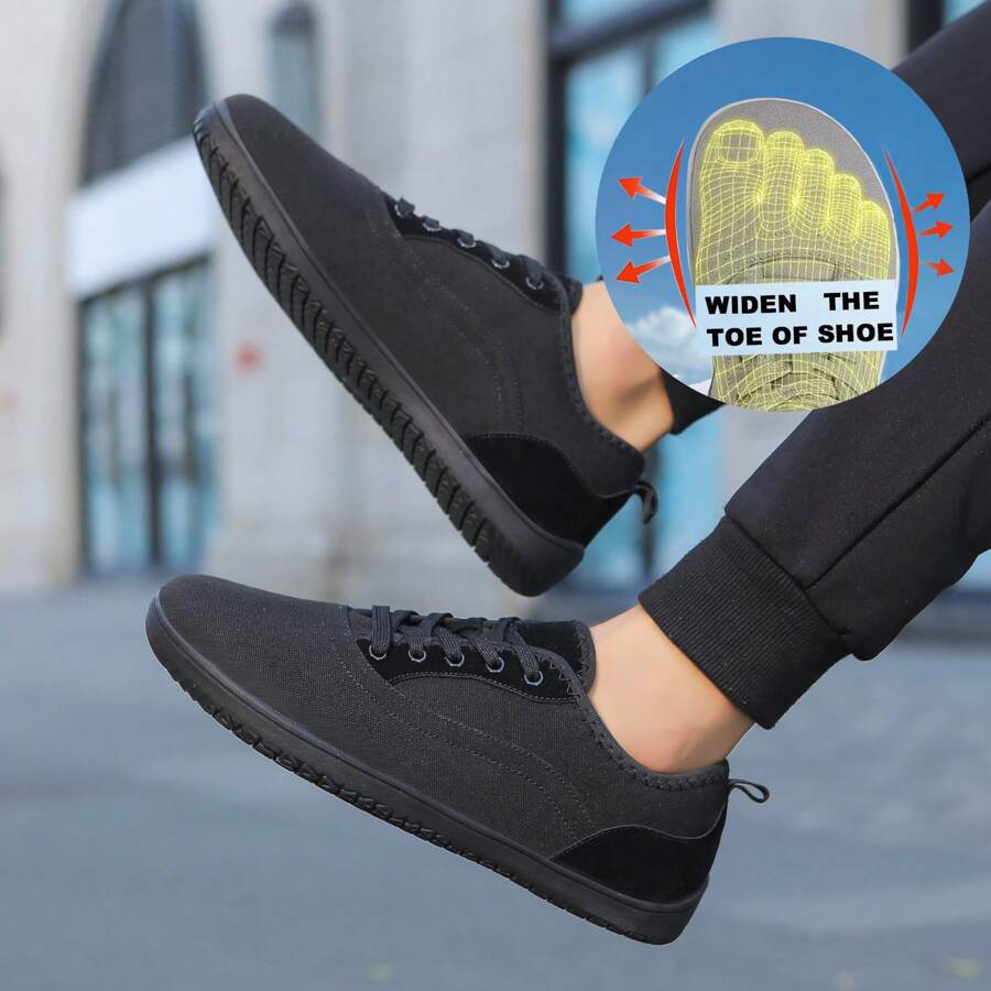 Men Minimalist Fashion Sneaker Shoes,Wide Width Lightweight Walking Casual Comfortable Running Shoes,Wide Palm Outdoor Sports Leisure Breathable - Black - View 1