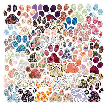 60 stuks Animal Paws Stickers Pack, schattige cartoon esthetische dierenbloempootfeestdecoraties waterdichte vinyl kinderstickers voor waterflessen, laptops, reiskoffers, plakboek, telefoon