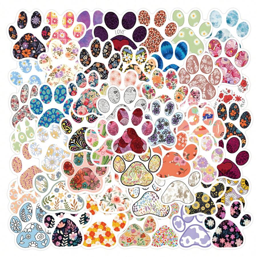 Pacote com 60 adesivos de patas de animais, decoração de festa com patas de flores de animais, desenhos animados fofos, adesivos de vinil à prova d'água para crianças, para garrafas de água, laptops, estojo de viagem, álbum de recortes, telefone - Multicolorido - Ver 1