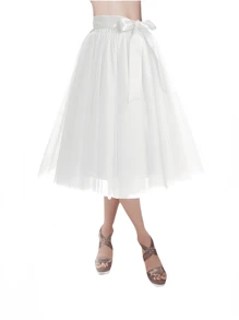 1pc Women Mid-Calf Length Tutu Mesh Skirt, Available In Many Colors, Princess Style, Layered, Elastic Waist, For Wedding, Party, Performance, Cosplay - Multicolor - View 8