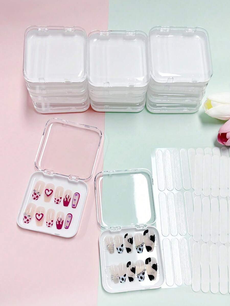 12 Pcs Press On Nail Storage Box With 60 Pcs Adhesive Double Sided Tape Artificial Nail Display Storage Box Acrylic Nail Box Organizer Case Transparent Nail Packaging Boxes For Nail Salon Bag, Bags, Makeup Bag, Vanity, Travel, Make Up Bag, Storage, Makeup Organizer, Makeup Bags, Toiletry Bag, Desk Organiser, Cosmetic Bag, Makeup Pouch, Make Up Organizer, Vanity Accessories, Make Up Pouch, Make Up Bags, Jewellery Box, Pouch, Makeup Brush Holder, Brush Holder, Perfume Organiser, Pouch Bag - White - View 1