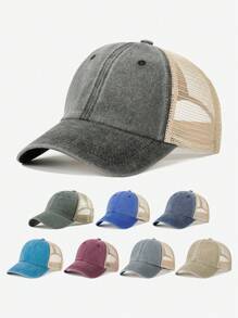 1pc Side Cross Embroidery Washed Mesh Baseball Cap, Adjustable Trucker Hat For Outdoor, Travel, Beach, Suitable For Spring/Autumn, Unisex Y2K Style Sun Hat - Baseball Cap - View 13