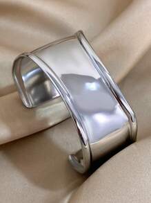 1pc Unique Curved Smooth Bracelet For Women Non-Adjustable Wide Bracelet Stainless Steel Bracelet For Daily Party Christmas Jewelry Gifts - Curved Bracelet - View 6