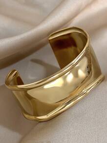 1pc Unique Curved Smooth Bracelet For Women Non-Adjustable Wide Bracelet Stainless Steel Bracelet For Daily Party Christmas Jewelry Gifts - Curved Bracelet - View 8