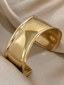 1pc Unique Curved Smooth Bracelet For Women Non-Adjustable Wide Bracelet Stainless Steel Bracelet For Daily Party Christmas Jewelry Gifts - Curved Bracelet - View 3