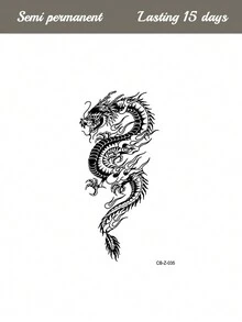 临时纹身贴纸，中国风经典龙形设计，防水防褪色，可持续1-2周，适用于胸部、腰部、腹部、大腿、肩部、颈部、锁骨等部位，天然植物成分，适合Y2K音乐节、情人节、狂欢节、DIY派对等场合，也是节日礼物的理想之选。 - 藍色 - 查看 3
