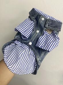 蓝色条纹宠物领结项圈，适合猫狗，四季皆宜