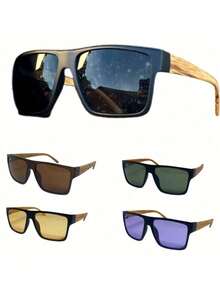 Men's Square Sunglasses With Bamboo/Wood Temples, Rayba Style - BAMBOO SQUARE | BROWN LENS - View 2