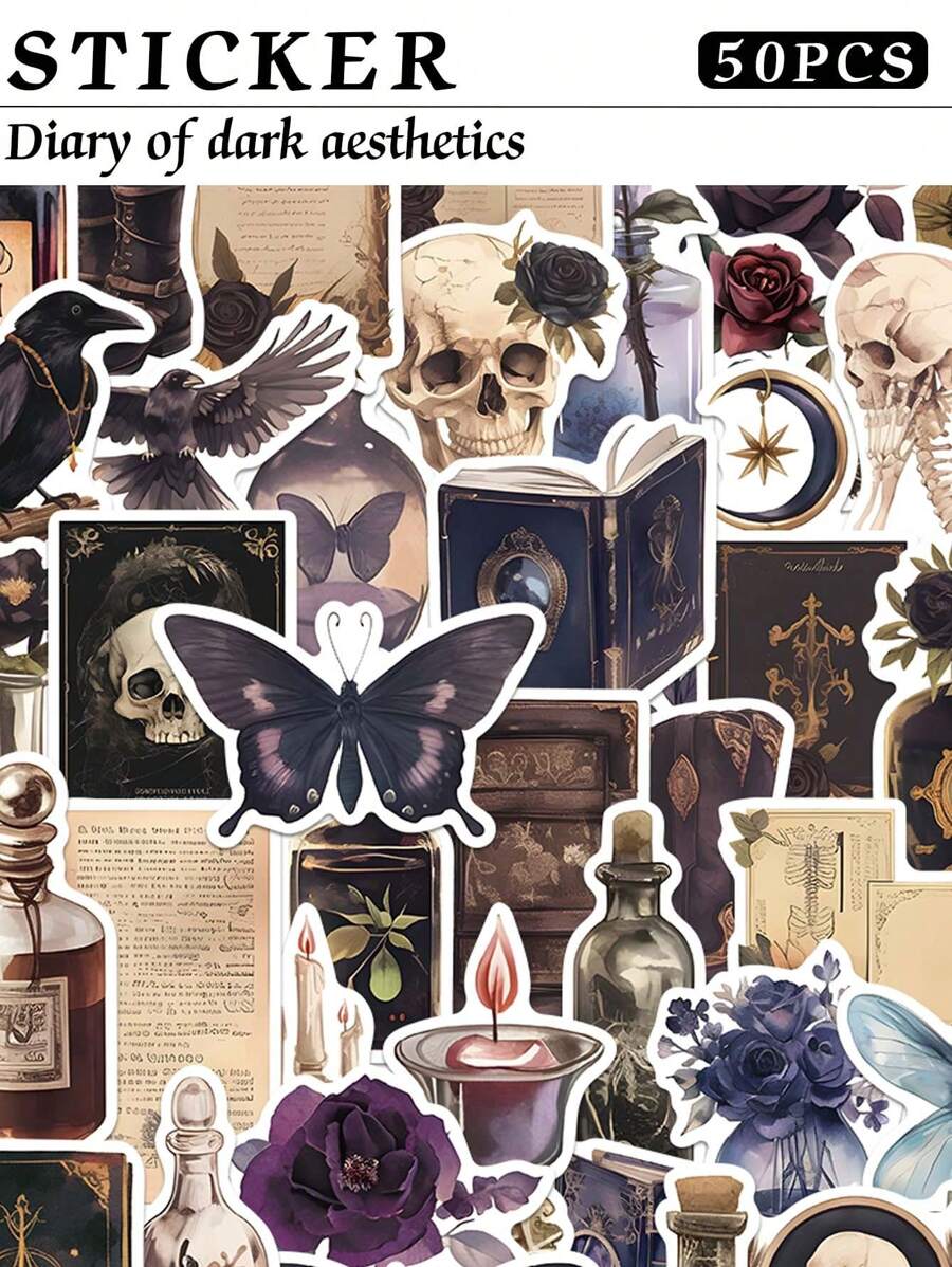 50 miếng dán nhật ký thẩm mỹ tối màu trang trí cổ điển vali ván trượt đàn ghi ta tự làm cắt giấy sách cốc nước máy tính xách tay mũ bảo hiểm miếng dán chống thấm nước - Nhiều màu - Xem 1