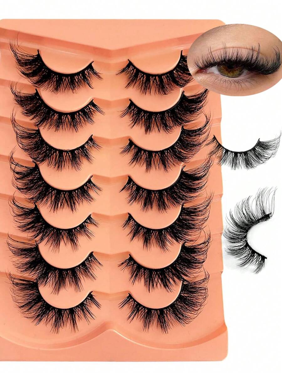 NUEVO Pestañas 3D de ojo de gato, 7 pares de pestañas postizas, pestañas wispy de aspecto natural, pestañas postizas de visón falso 5D esponjosas