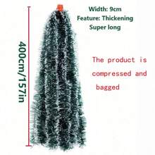 1 件 4 米白色雪花和绿色圣诞花环丝带，圣诞派对壁挂装饰，节日装饰，圣诞节 - 綠色 - 查看 4