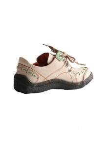1 Pair TMA EYES Women's Hand-Stitched Leather Rubbed Color Flat Wear-Resistant Non-Slip Sports Casual Shoes