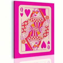 1pc Creative Canvas Hanging Poster, Jack Queen Poker Cardboard Pink Print, Canvas Wall Art, Artwork Mural, Can Be Used As Gift, Bedroom, Office, Living Room, Cafe, Bar, Wall Decor, Home And Dorm Decoration