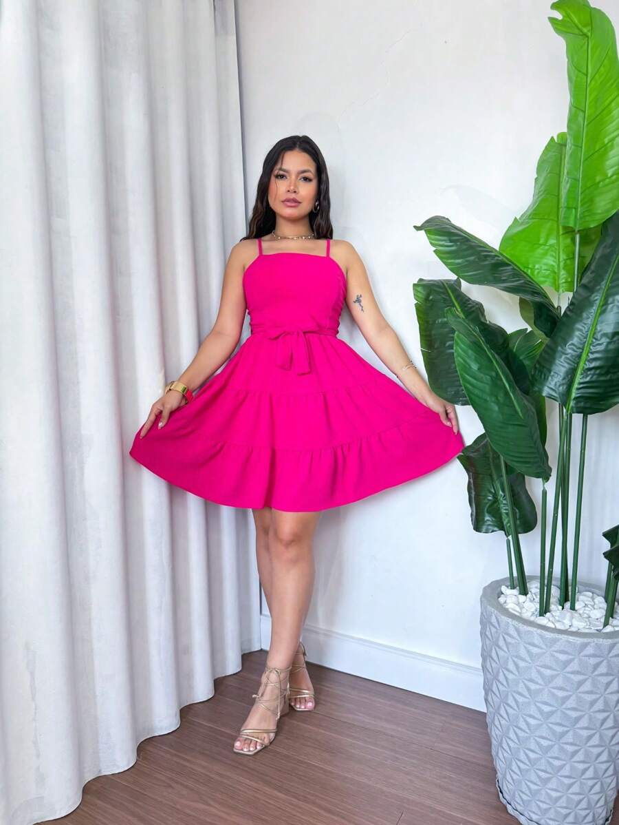 Girls, You Need To Check Out This Short Dress With A Bow!!!! - Hot Pink - View 1