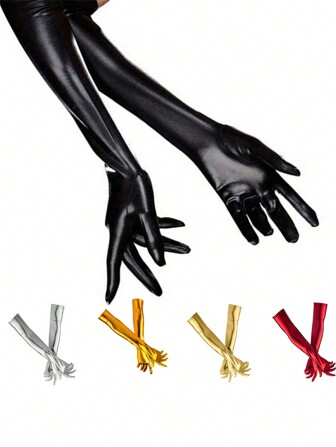 1 Pair Sexy Patent Leather Long Gloves, Halloween Costume Accessories, Black Tight Gloves, Pole Dance Performance Gloveswedding
