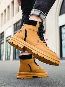 Men Vintage Leather High Top Boots, Youth Slip-Resistant Outdoor Casual  Boots - Yellow - View 2