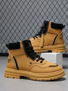 Men Vintage Leather High Top Boots, Youth Slip-Resistant Outdoor Casual  Boots - Yellow - View 3