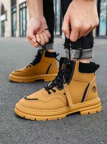 Men Vintage Leather High Top Boots, Youth Slip-Resistant Outdoor Casual  Boots - Yellow - View 4