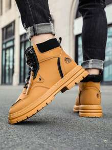 Men Vintage Leather High Top Boots, Youth Slip-Resistant Outdoor Casual  Boots - Yellow - View 1