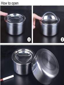 1 件，带盖户外烟灰缸，翻盖不锈钢烟灰缸，金属防风香烟烟灰缸，适合室内或室外使用，桌面烟灰缸办公室露台家居装饰男孩情人节心形女士情人节 - 銀色 - 查看 5
